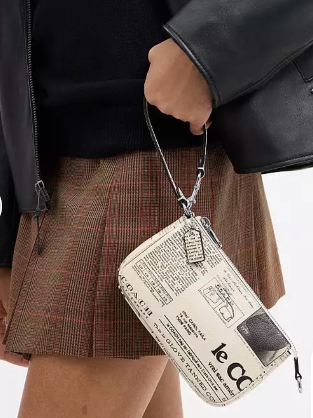 Coach Newspaper Print Wristlet in Cream and Black